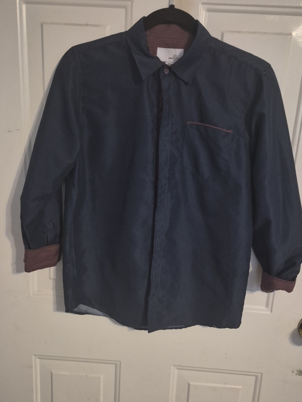Young Boys Navy Button-Up Shirt with Contrast Trim